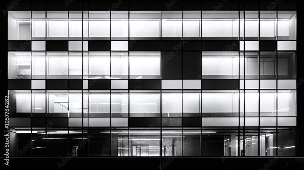 Aufkleber exploring the modern aesthetics of a sleek office building with reflective glass windows highlightin