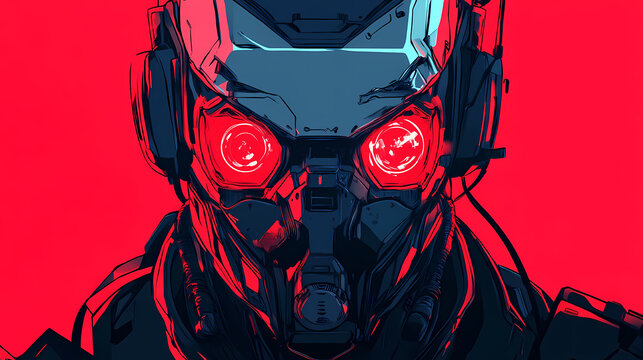 Futuristic evil looking robot. Cyborg Assassin. Illustration