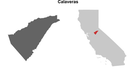 Fototapeta premium Calaveras County (California) blank outline map set