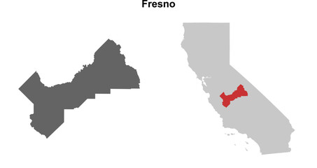 Fototapeta premium Fresno County (California) blank outline map set