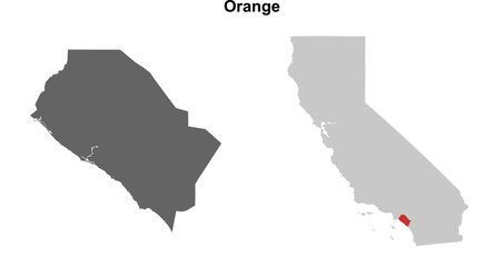 Orange County (California) blank outline map set