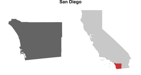 San Diego County (California) blank outline map set