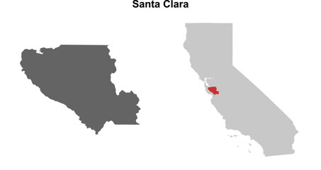Fototapeta premium Santa Clara County (California) blank outline map set