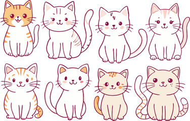 Cute Cartoon Cats Sitting Adorable Pet Illustrations