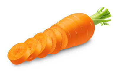 Sliced ​​carrots isolated on transparent background.