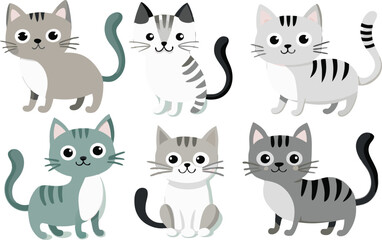 Six Adorable Cartoon Cats With Stripes