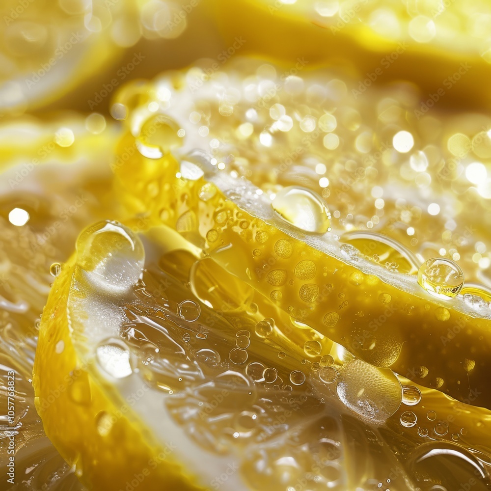 Poster lemon background featuring a close-up view of lemon segments with droplets of water on them, enhanci