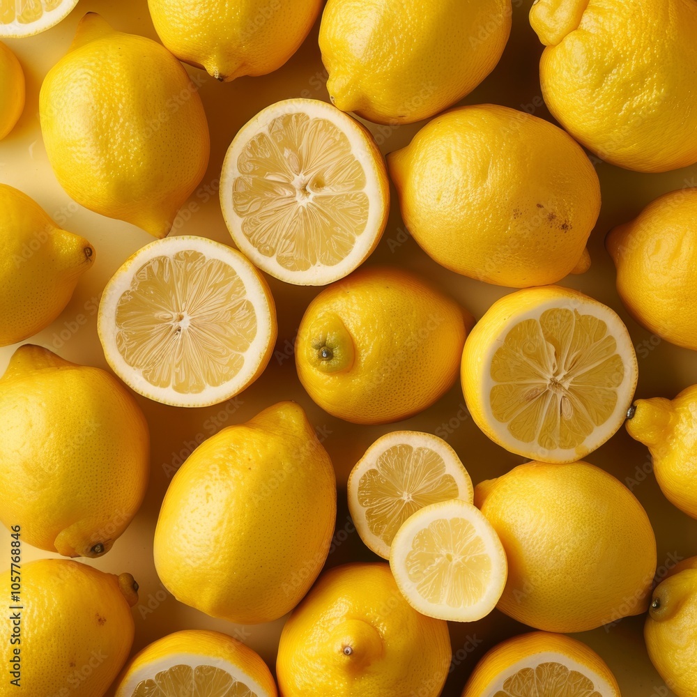 Aufkleber lemon background with a neatly organized pattern of whole lemons and lemon halves, emphasizing the v