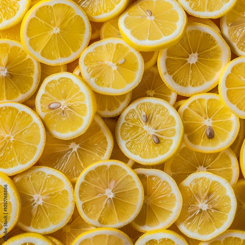 Aufkleber Lemon background with a simple and clean layout featuring sliced lemons arranged in a pattern, highlighting the bright yellow color and juicy interior of the fruit