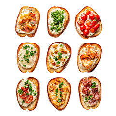 Various Toasts Topped with Fresh Ingredients