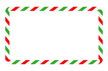 Obraz premium Candy cane rectangle frame. Christmas ribbon with red, green and white stripes. Greeting card with New Year or Christmas decorating border