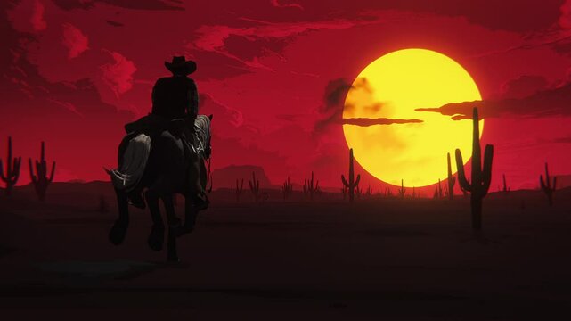 Western Cowboy Riding Into The Sunset Loop
