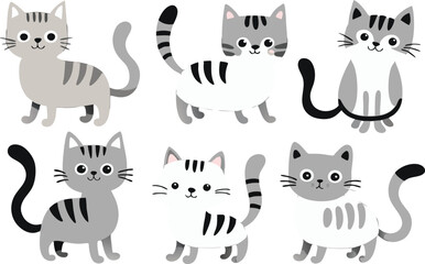 Cute Cartoon Cats Gray White Stripes Design