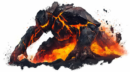 Elemental golem made of molten rock and earth. Earth Elemental Golem. Illustration
