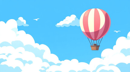 Fototapeta premium A hot air balloon ride against a blue sky with white clouds, perfect for a wide travel or adventure banner.