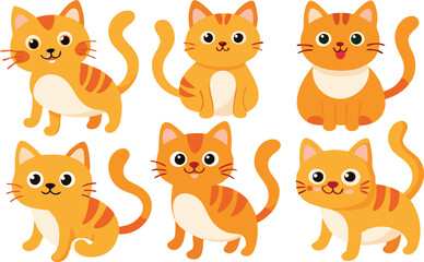 Cute Orange Tabby Cats Cartoon Set Illustration
