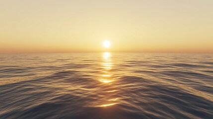 Fototapeta premium Golden sunset over a calm sea, clear weather, warm glow on the horizon.