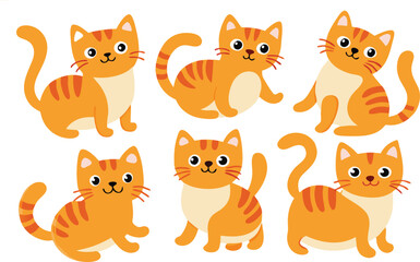 Six Adorable Orange Tabby Cats Poses