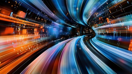 A striking digital artwork filled with flowing lines and shining bursts of neon colors, exuding a sense of velocity and excitement in a futuristic setting.