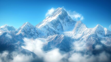 Fototapeta premium Snow-capped mountains under a clear blue sky, winter weather, cold and majestic.