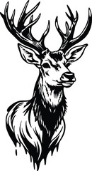 Black and White Deer Head Illustration