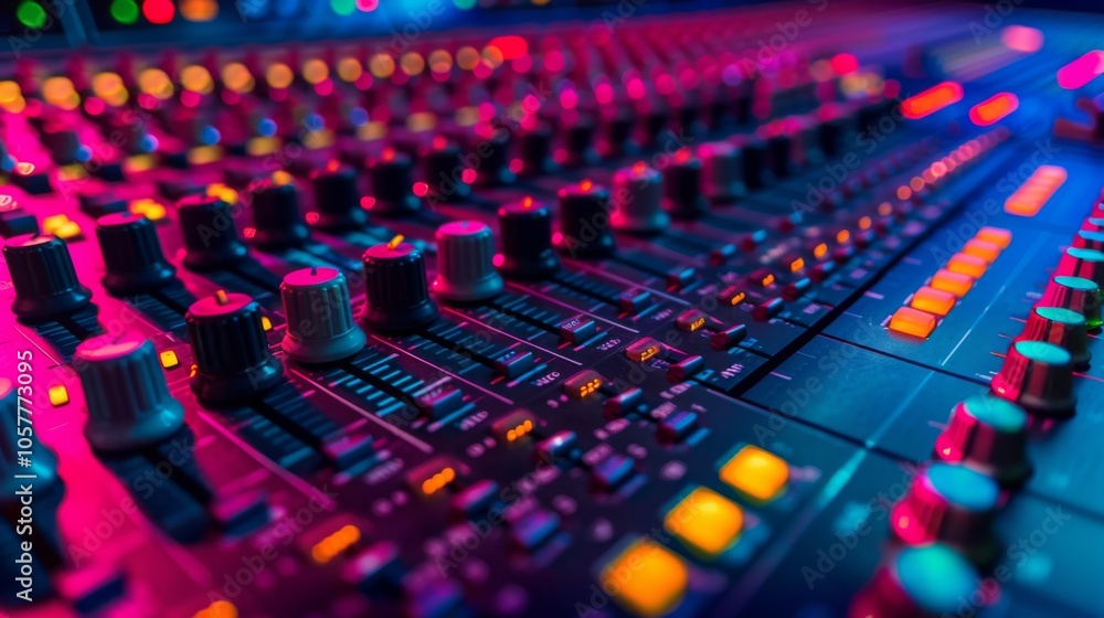 Leinwandbilder mixing console with illuminated buttons and clean background