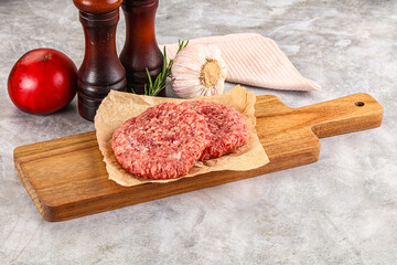 Raw round beef cutlet minced meat