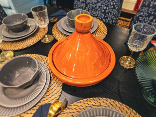 Top view of Moroccan traditional clay pot Tajine