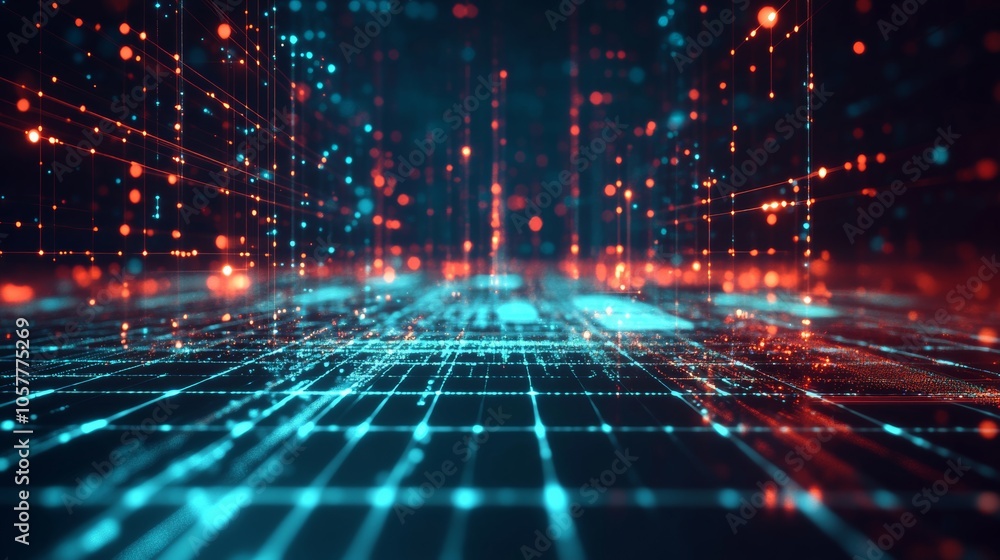 Poster abstract digital background with neon lines and grids, giving it a futuristic and tech-inspired aest
