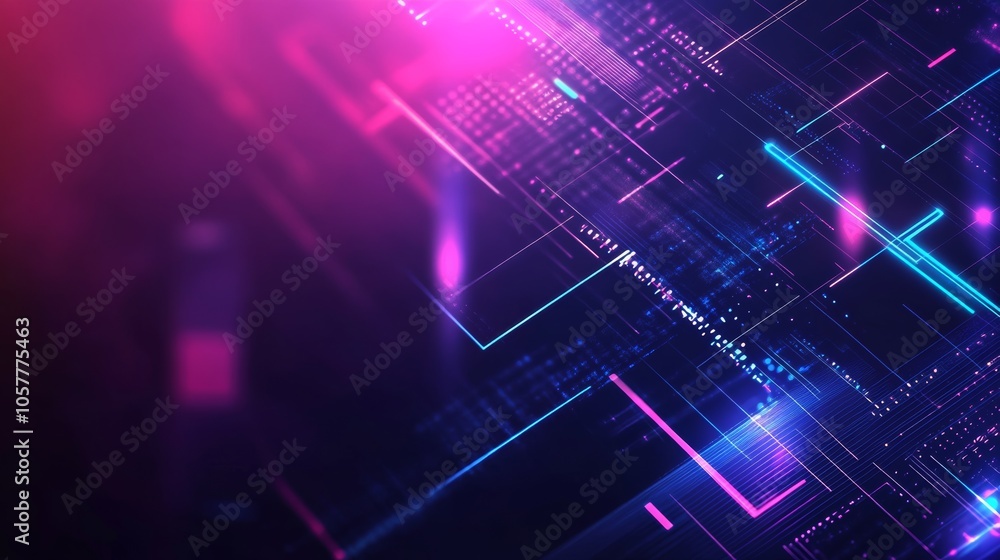 Poster abstract digital background with neon lines and grids, giving it a futuristic and tech-inspired aest
