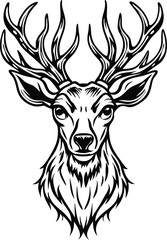 Majestic Black And White Deer Head Illustration