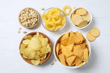 Various unhealthy snacks on table