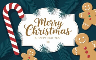 Fototapeta premium Christmas composition with fir tree branches and holiday ornamen 