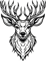 Black and White Deer Head Illustration