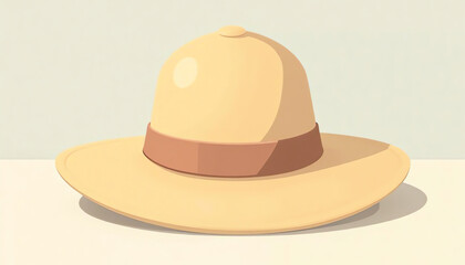 Illustration of a Yellow Wide-Brimmed Hat, Art, Warm Tones, Sun Protection