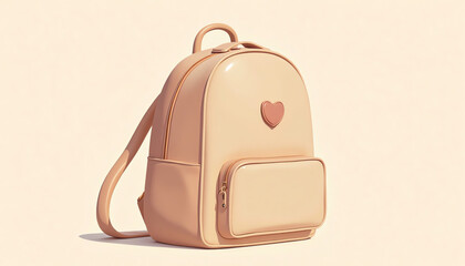Illustration of a Beige Backpack with Heart Patch, Art, Neutral Colors, Travel Gear