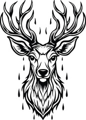 Elegant Black and White Deer Head Illustration