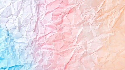 Fototapeta premium Pastel crumpled paper texture with gradient of blue, pink, and peach hues