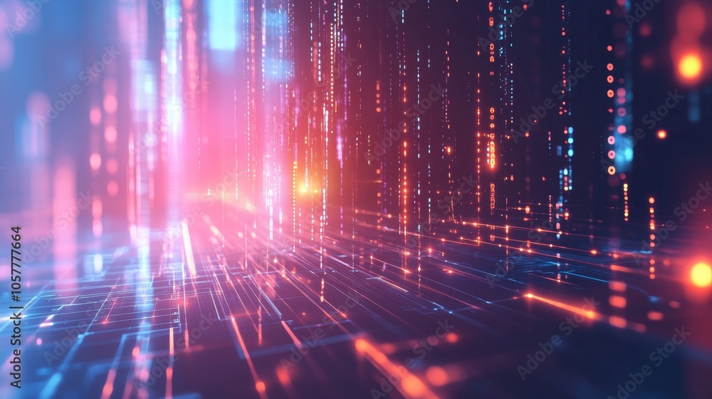 Poster a digital background with futuristic elements such as glowing lines and holographic effects, perfect