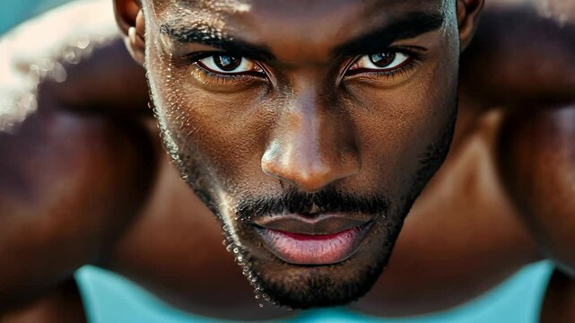 A close-up portrait of a man with a determined expression