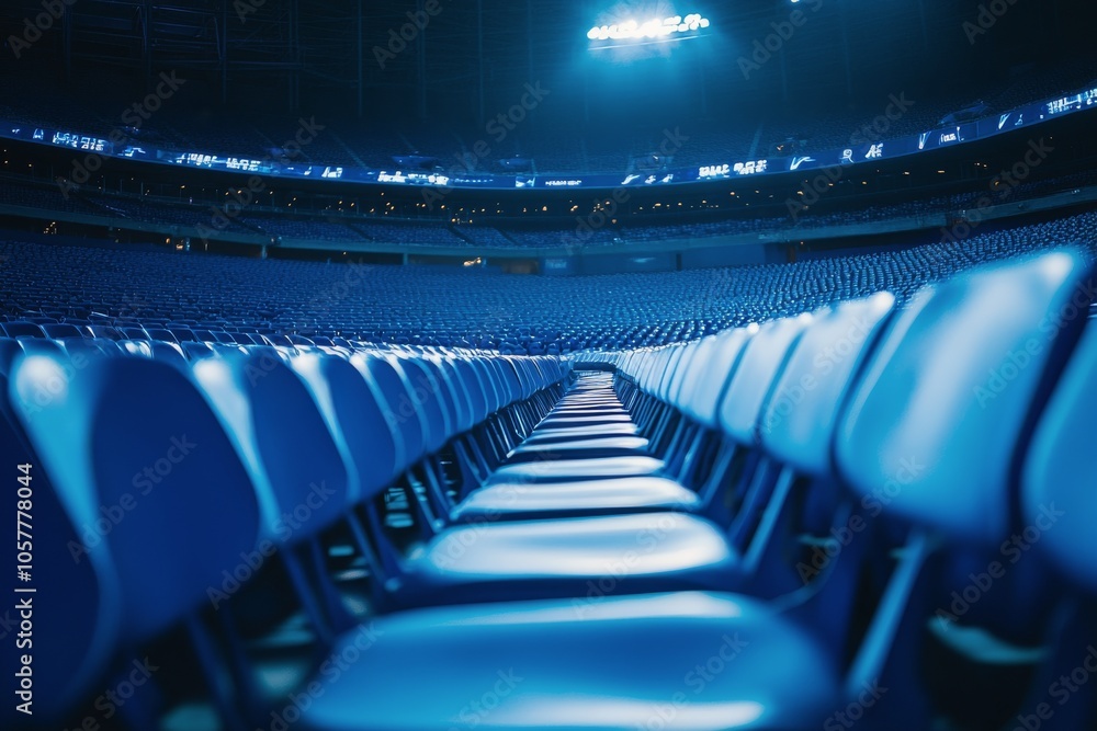 Aufkleber rows of empty white chairs set up in a large auditorium with natural light illuminating the space