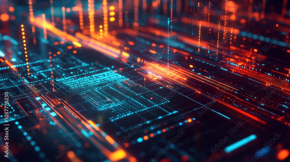 Poster digital background with lines, grids and futuristic glowing elements, perfect for presentations or w