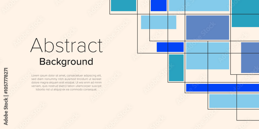 Fototapete Geometric Abstract Background. Modern abstract template with black grid and contrasting elements of overlapping blue and purple rectangles of different sizes. Ideal for use in presentations, social