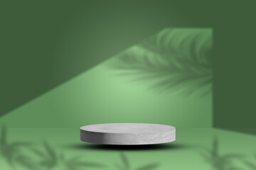 Stone podium, mock up for product cosmetic on green background, copy space