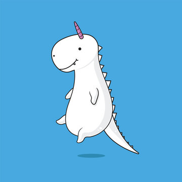 Cute Cartoon Dinosaur Unicorn Hybrid Illustration, Whimsical Dino-Unicorn Fantasy Creature