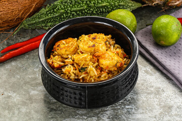 Indian cuisine - Biryani rice with prawn