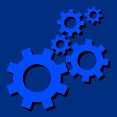 gears, gears and cogs, gears on blue, sign, business, engine, design, wall decoration, gear, machine, wheel, technology, industry, icon, cog, cogwheel, 3d, engineering, metal, work, teamwork 
