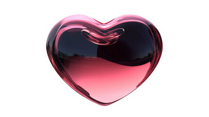 Glass transparent isolated heart. Realistic soap bubble in the shape of a heart, glare, light and sparkles. Glossy holographic chrome futuristic decoration element.