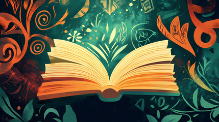 Greeting card illustration of irish language gaelic book, abstract. irish language gaelic book. Celtic Druid Circle. Illustration