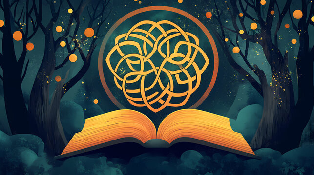 Greeting card illustration of irish language gaelic book, abstract. irish language gaelic book. Celtic Druid Circle. Illustration